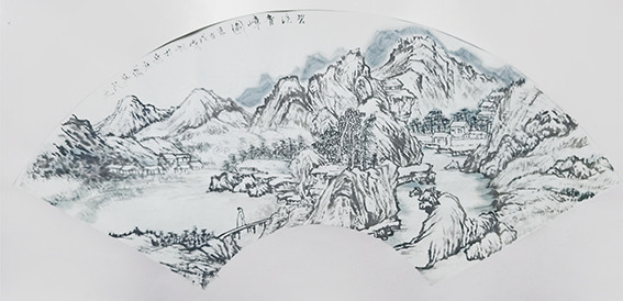 赵青山作品 《扇面山水》 规格：61cmx29cm